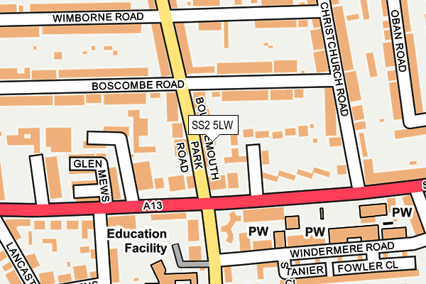SS2 5LW map - OS OpenMap – Local (Ordnance Survey) SS2 5LW map - OS OpenMap – Local (Ordnance Survey)