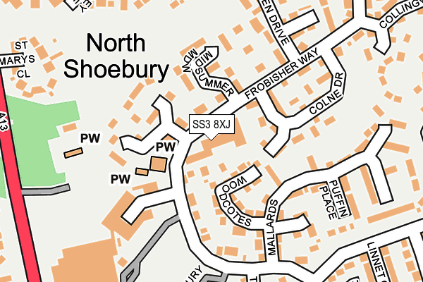 SS3 8XJ map - OS OpenMap – Local (Ordnance Survey) SS3 8XJ map - OS OpenMap – Local (Ordnance Survey)