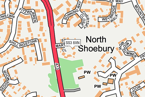 SS3 8XN map - OS OpenMap – Local (Ordnance Survey) SS3 8XN map - OS OpenMap – Local (Ordnance Survey)