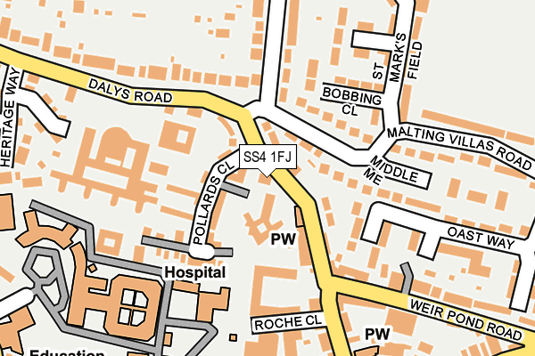 SS4 1FJ map - OS OpenMap – Local (Ordnance Survey) SS4 1FJ map - OS OpenMap – Local (Ordnance Survey)