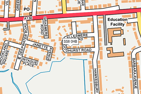 SS8 0HB map - OS OpenMap – Local (Ordnance Survey) SS8 0HB map - OS OpenMap – Local (Ordnance Survey)