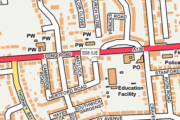 SS8 0JE map - OS OpenMap – Local (Ordnance Survey) SS8 0JE map - OS OpenMap – Local (Ordnance Survey)