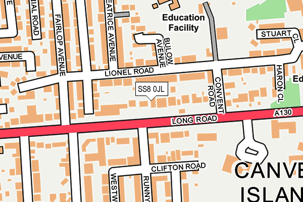 SS8 0JL map - OS OpenMap – Local (Ordnance Survey)