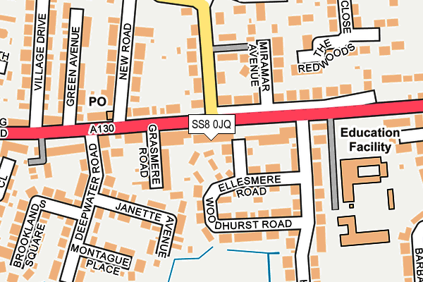 SS8 0JQ map - OS OpenMap – Local (Ordnance Survey) SS8 0JQ map - OS OpenMap – Local (Ordnance Survey)