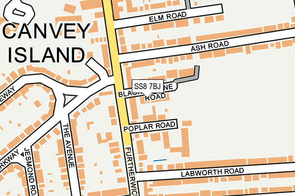 SS8 7BJ map - OS OpenMap – Local (Ordnance Survey) SS8 7BJ map - OS OpenMap – Local (Ordnance Survey)
