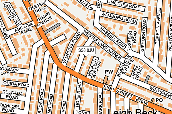 SS8 8JU map - OS OpenMap – Local (Ordnance Survey) SS8 8JU map - OS OpenMap – Local (Ordnance Survey)