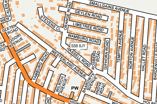SS8 8JY map - OS OpenMap – Local (Ordnance Survey) SS8 8JY map - OS OpenMap – Local (Ordnance Survey)