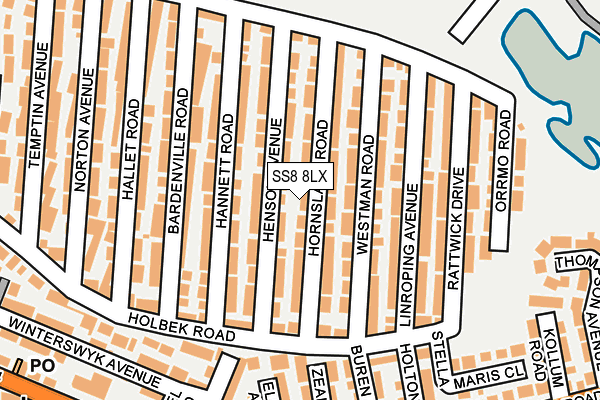 SS8 8LX map - OS OpenMap – Local (Ordnance Survey) SS8 8LX map - OS OpenMap – Local (Ordnance Survey)