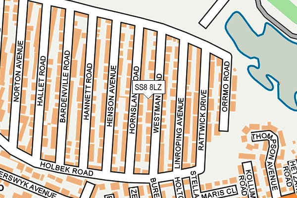 SS8 8LZ map - OS OpenMap – Local (Ordnance Survey)