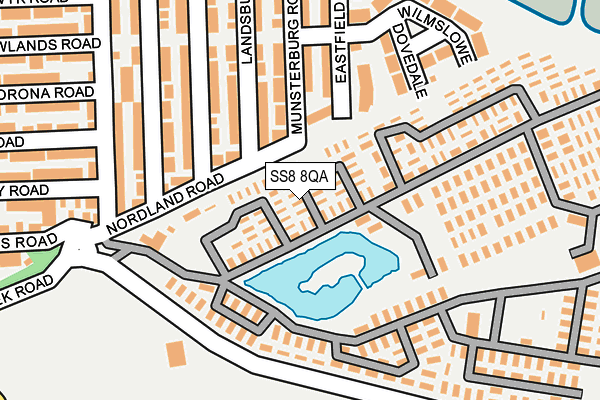 SS8 8QA map - OS OpenMap – Local (Ordnance Survey) SS8 8QA map - OS OpenMap – Local (Ordnance Survey)