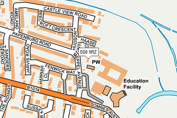 SS8 9RZ map - OS OpenMap – Local (Ordnance Survey)