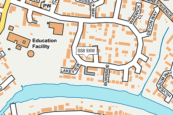 SS8 9XW map - OS OpenMap – Local (Ordnance Survey) SS8 9XW map - OS OpenMap – Local (Ordnance Survey)