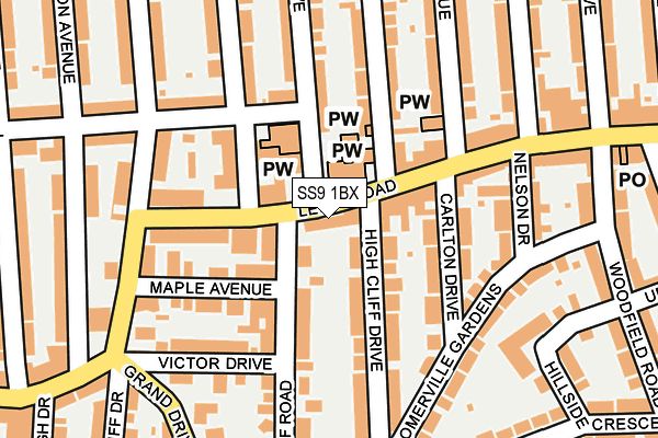 SS9 1BX map - OS OpenMap – Local (Ordnance Survey)