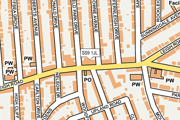 SS9 1JL map - OS OpenMap – Local (Ordnance Survey) SS9 1JL map - OS OpenMap – Local (Ordnance Survey)