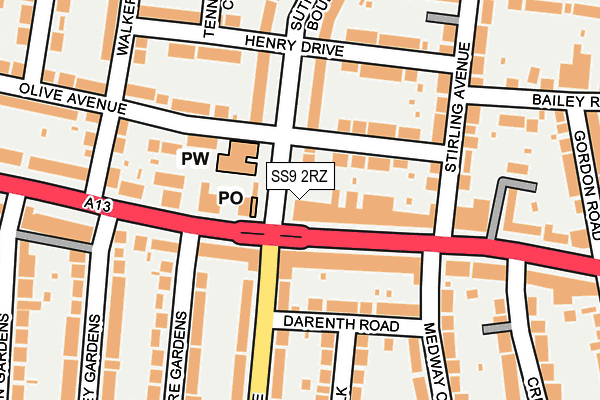 SS9 2RZ map - OS OpenMap – Local (Ordnance Survey) SS9 2RZ map - OS OpenMap – Local (Ordnance Survey)