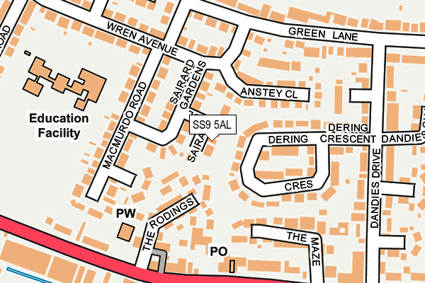 SS9 5AL map - OS OpenMap – Local (Ordnance Survey) SS9 5AL map - OS OpenMap – Local (Ordnance Survey)