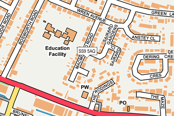 SS9 5AQ map - OS OpenMap – Local (Ordnance Survey) SS9 5AQ map - OS OpenMap – Local (Ordnance Survey)