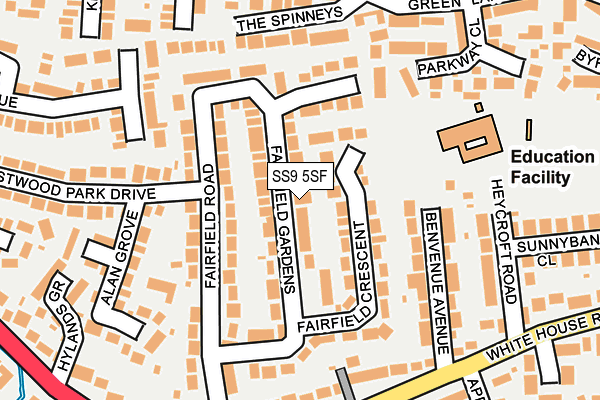 SS9 5SF map - OS OpenMap – Local (Ordnance Survey) SS9 5SF map - OS OpenMap – Local (Ordnance Survey)