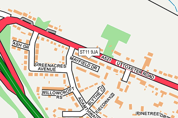 ST11 9JA map - OS OpenMap – Local (Ordnance Survey) ST11 9JA map - OS OpenMap – Local (Ordnance Survey)