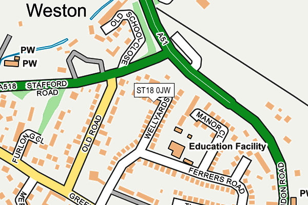 ST18 0JW map - OS OpenMap – Local (Ordnance Survey) ST18 0JW map - OS OpenMap – Local (Ordnance Survey)