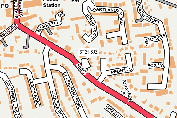 ST21 6JZ map - OS OpenMap – Local (Ordnance Survey) ST21 6JZ map - OS OpenMap – Local (Ordnance Survey)