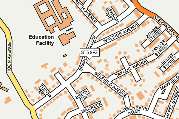 ST5 9PZ map - OS OpenMap – Local (Ordnance Survey) ST5 9PZ map - OS OpenMap – Local (Ordnance Survey)