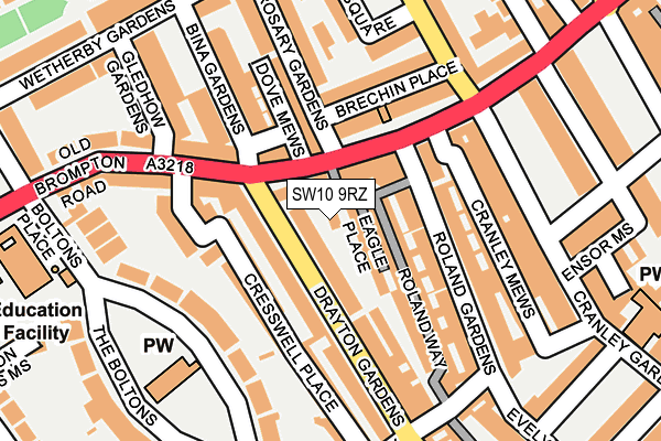 SW10 9RZ map - OS OpenMap – Local (Ordnance Survey) SW10 9RZ map - OS OpenMap – Local (Ordnance Survey)