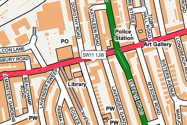 SW11 1JW map - OS OpenMap – Local (Ordnance Survey) SW11 1JW map - OS OpenMap – Local (Ordnance Survey)