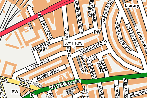SW11 1QW map - OS OpenMap – Local (Ordnance Survey) SW11 1QW map - OS OpenMap – Local (Ordnance Survey)