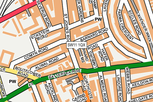 SW11 1QX map - OS OpenMap – Local (Ordnance Survey) SW11 1QX map - OS OpenMap – Local (Ordnance Survey)