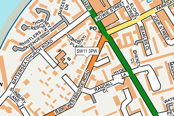 SW11 3PW map - OS OpenMap – Local (Ordnance Survey) SW11 3PW map - OS OpenMap – Local (Ordnance Survey)