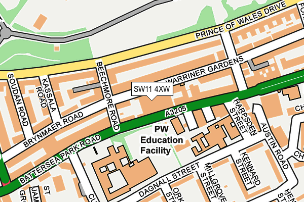 SW11 4XW map - OS OpenMap – Local (Ordnance Survey) SW11 4XW map - OS OpenMap – Local (Ordnance Survey)