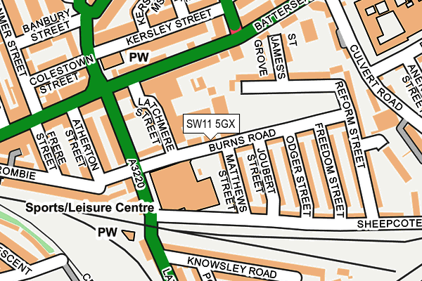SW11 5GX map - OS OpenMap – Local (Ordnance Survey) SW11 5GX map - OS OpenMap – Local (Ordnance Survey)