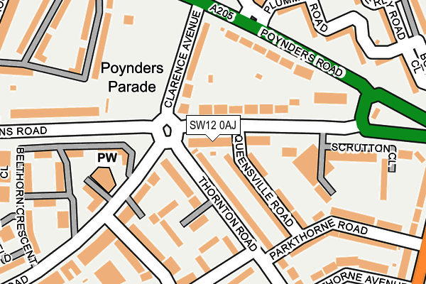 SW12 0AJ map - OS OpenMap – Local (Ordnance Survey) SW12 0AJ map - OS OpenMap – Local (Ordnance Survey)