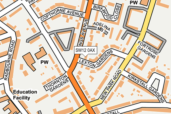 SW12 0AX map - OS OpenMap – Local (Ordnance Survey) SW12 0AX map - OS OpenMap – Local (Ordnance Survey)
