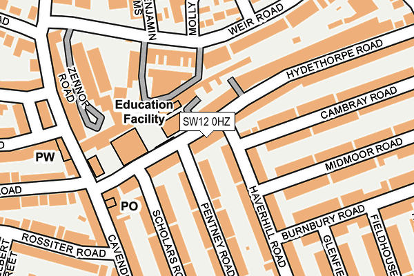 SW12 0HZ map - OS OpenMap – Local (Ordnance Survey)