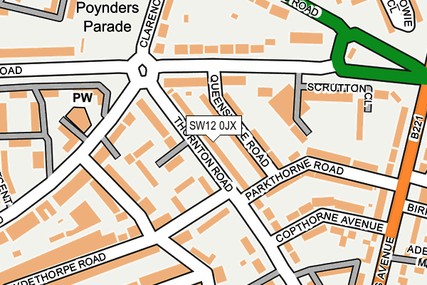SW12 0JX map - OS OpenMap – Local (Ordnance Survey) SW12 0JX map - OS OpenMap – Local (Ordnance Survey)