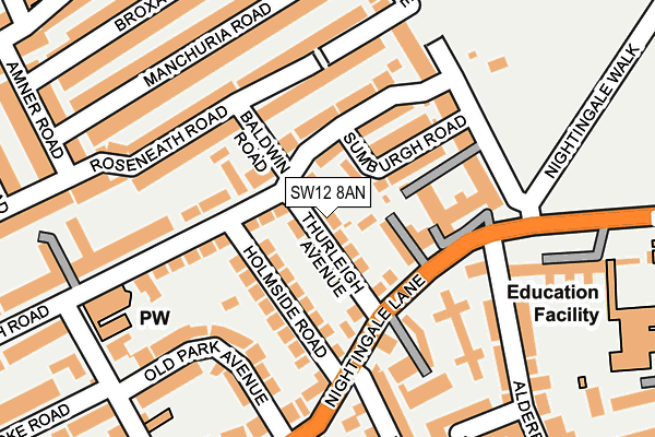 SW12 8AN map - OS OpenMap – Local (Ordnance Survey) SW12 8AN map - OS OpenMap – Local (Ordnance Survey)