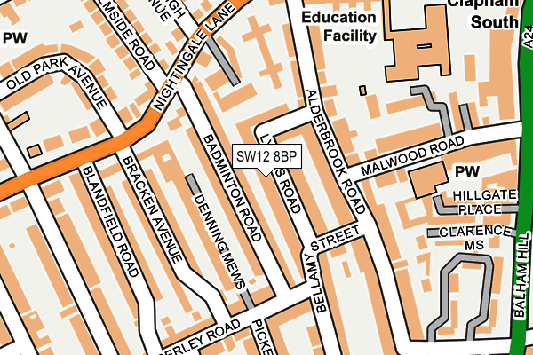 SW12 8BP map - OS OpenMap – Local (Ordnance Survey) SW12 8BP map - OS OpenMap – Local (Ordnance Survey)