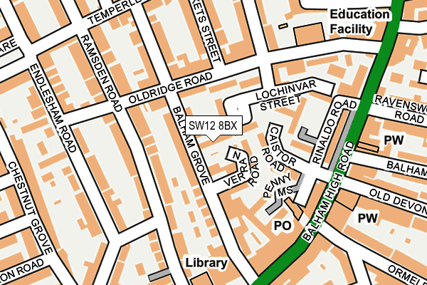 SW12 8BX map - OS OpenMap – Local (Ordnance Survey) SW12 8BX map - OS OpenMap – Local (Ordnance Survey)