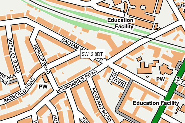 SW12 8DT map - OS OpenMap – Local (Ordnance Survey) SW12 8DT map - OS OpenMap – Local (Ordnance Survey)