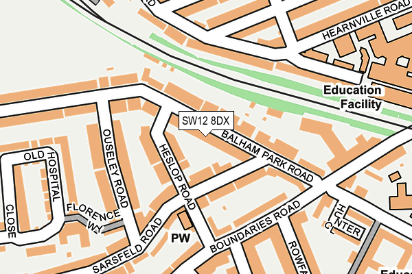 SW12 8DX map - OS OpenMap – Local (Ordnance Survey) SW12 8DX map - OS OpenMap – Local (Ordnance Survey)