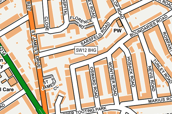 SW12 8HG map - OS OpenMap – Local (Ordnance Survey) SW12 8HG map - OS OpenMap – Local (Ordnance Survey)