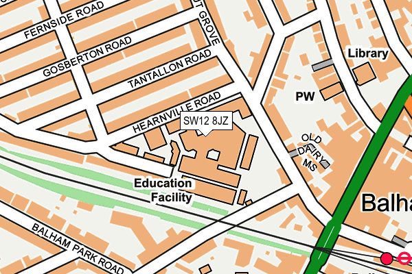 SW12 8JZ map - OS OpenMap – Local (Ordnance Survey) SW12 8JZ map - OS OpenMap – Local (Ordnance Survey)
