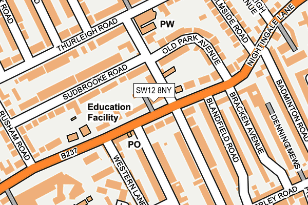 SW12 8NY map - OS OpenMap – Local (Ordnance Survey) SW12 8NY map - OS OpenMap – Local (Ordnance Survey)