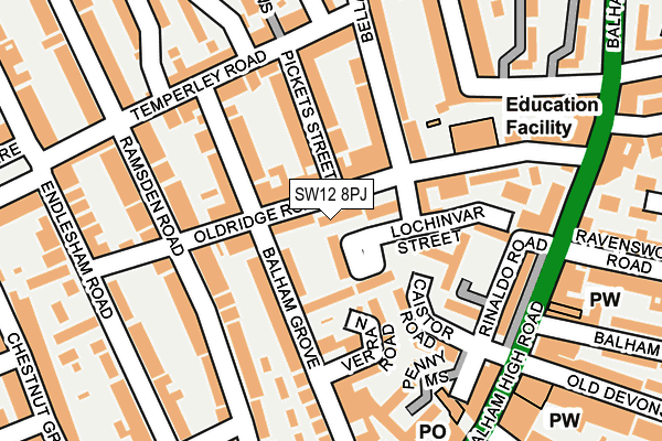SW12 8PJ map - OS OpenMap – Local (Ordnance Survey) SW12 8PJ map - OS OpenMap – Local (Ordnance Survey)