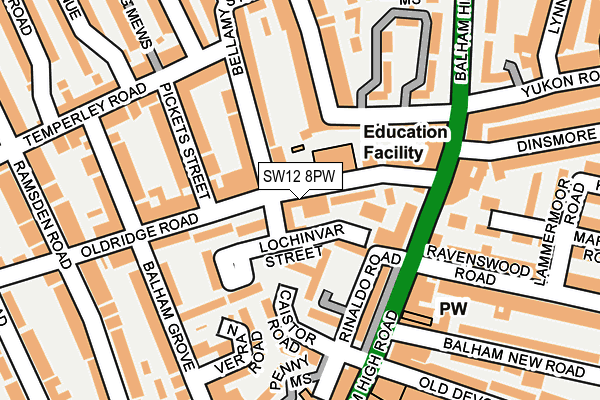 SW12 8PW map - OS OpenMap – Local (Ordnance Survey) SW12 8PW map - OS OpenMap – Local (Ordnance Survey)