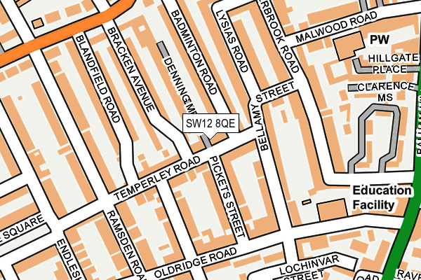 SW12 8QE map - OS OpenMap – Local (Ordnance Survey) SW12 8QE map - OS OpenMap – Local (Ordnance Survey)