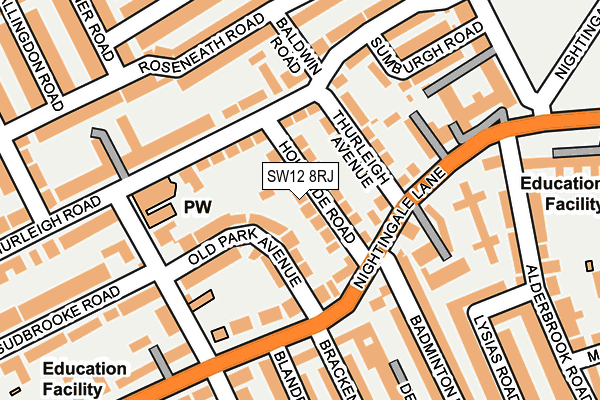 SW12 8RJ map - OS OpenMap – Local (Ordnance Survey) SW12 8RJ map - OS OpenMap – Local (Ordnance Survey)