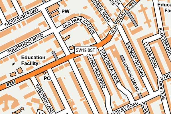 SW12 8ST map - OS OpenMap – Local (Ordnance Survey) SW12 8ST map - OS OpenMap – Local (Ordnance Survey)
